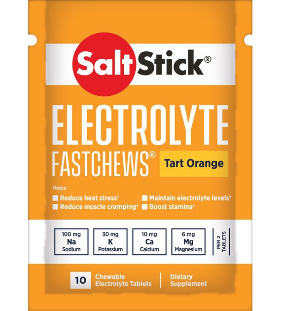 SaltStick Electrylote FastChews Tart Orange pastylki do żucia z elektrolitami o smaku pomarańczowym saszetka 10 szt.