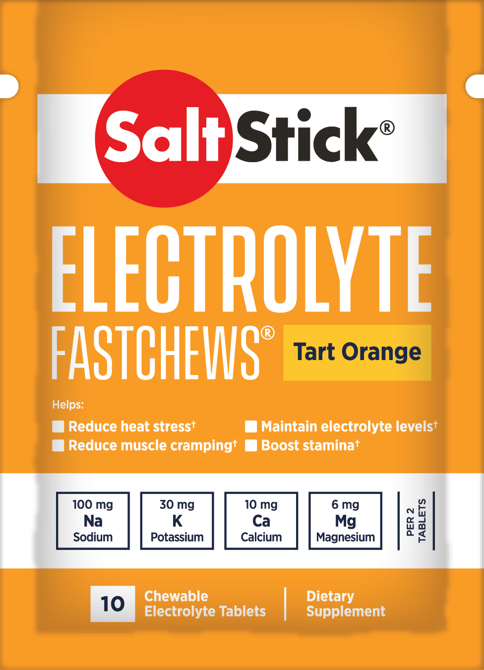 SaltStick Electrylote FastChews Tart Orange pastylki do żucia z elektrolitami o smaku pomarańczowym saszetka 10 szt.