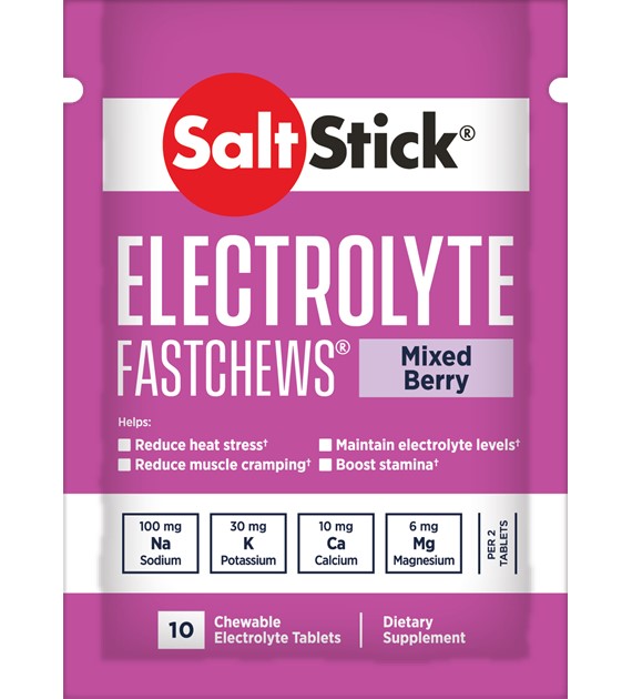 SaltStick Electrylote FastChews Mixed Berry pastylki do żucia z elektrolitami o smaku malinowo-jagodowym saszetka 10 szt.