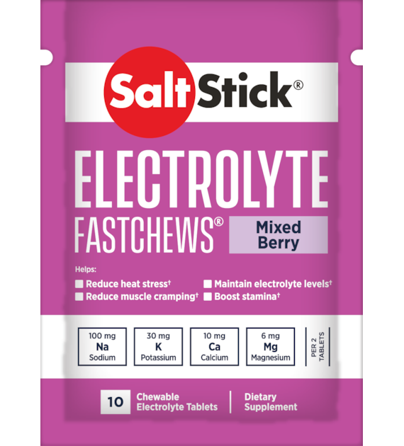 SaltStick Electrylote FastChews Mixed Berry saszetka 10 szt. pastylki do żucia z elektrolitami o smaku malinowo-jagodowym