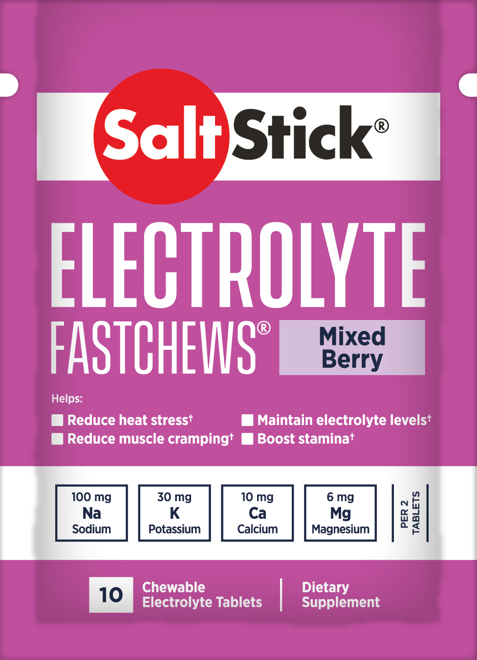 SaltStick Electrylote FastChews Mixed Berry pastylki do żucia z elektrolitami o smaku malinowo-jagodowym saszetka 10 szt.