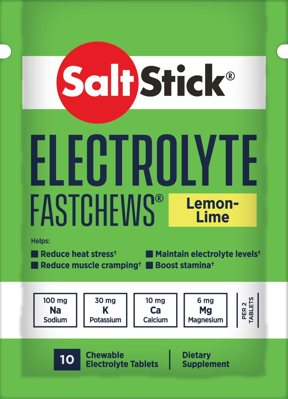 SaltStick Electrylote FastChews Lemon Lime pastylki do żucia z elektrolitami o smaku cytrynowo-limonkowym saszetka 10 szt.