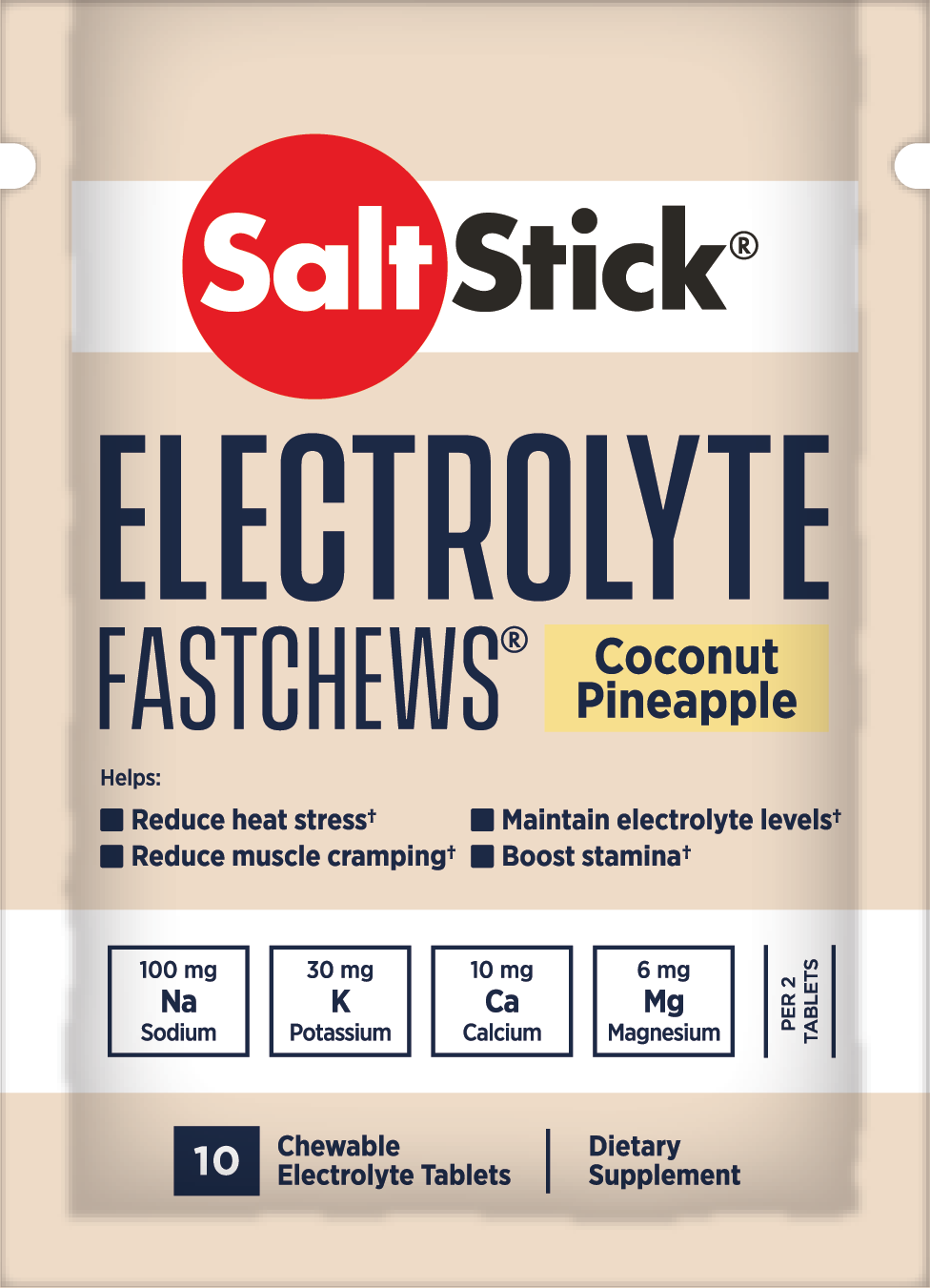 SaltStick Electrylote FastChews Coconut Pineapple pastylki do żucia z elektrolitami o smaku kokosowo-ananasowym saszetka 10 szt.