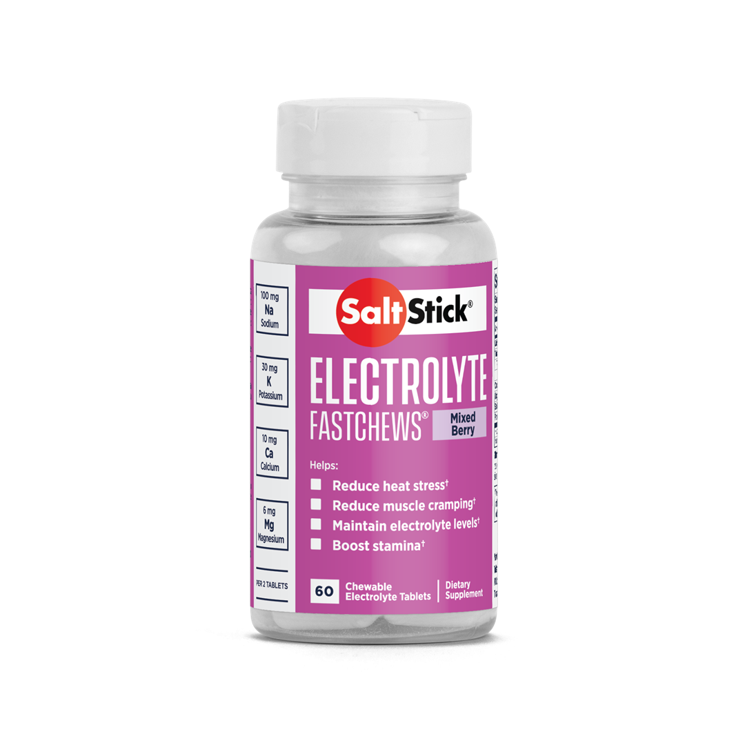 SaltStick Electrylote FastChews Mixed Berry pastylki do żucia z elektrolitami o smaku malinowo-jagodowym butelka 60 szt.
