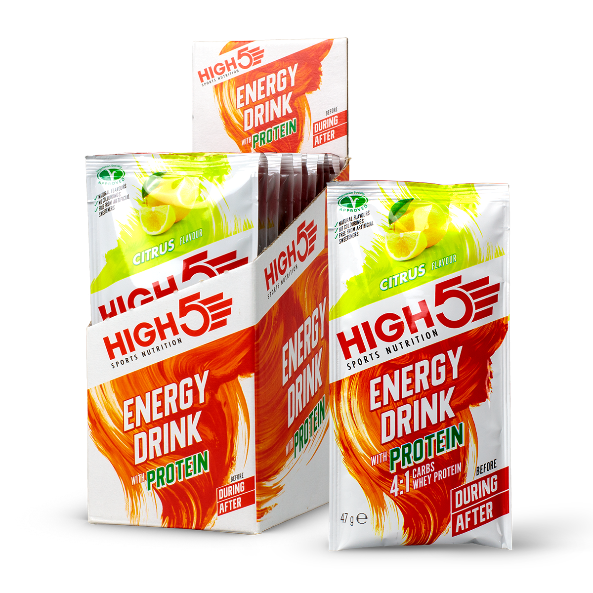 High5 Energy Drink with Protein (4:1) Citrus napój energetyczny z białkiem (4:1) o smaku cytrusowym saszetka 47 g