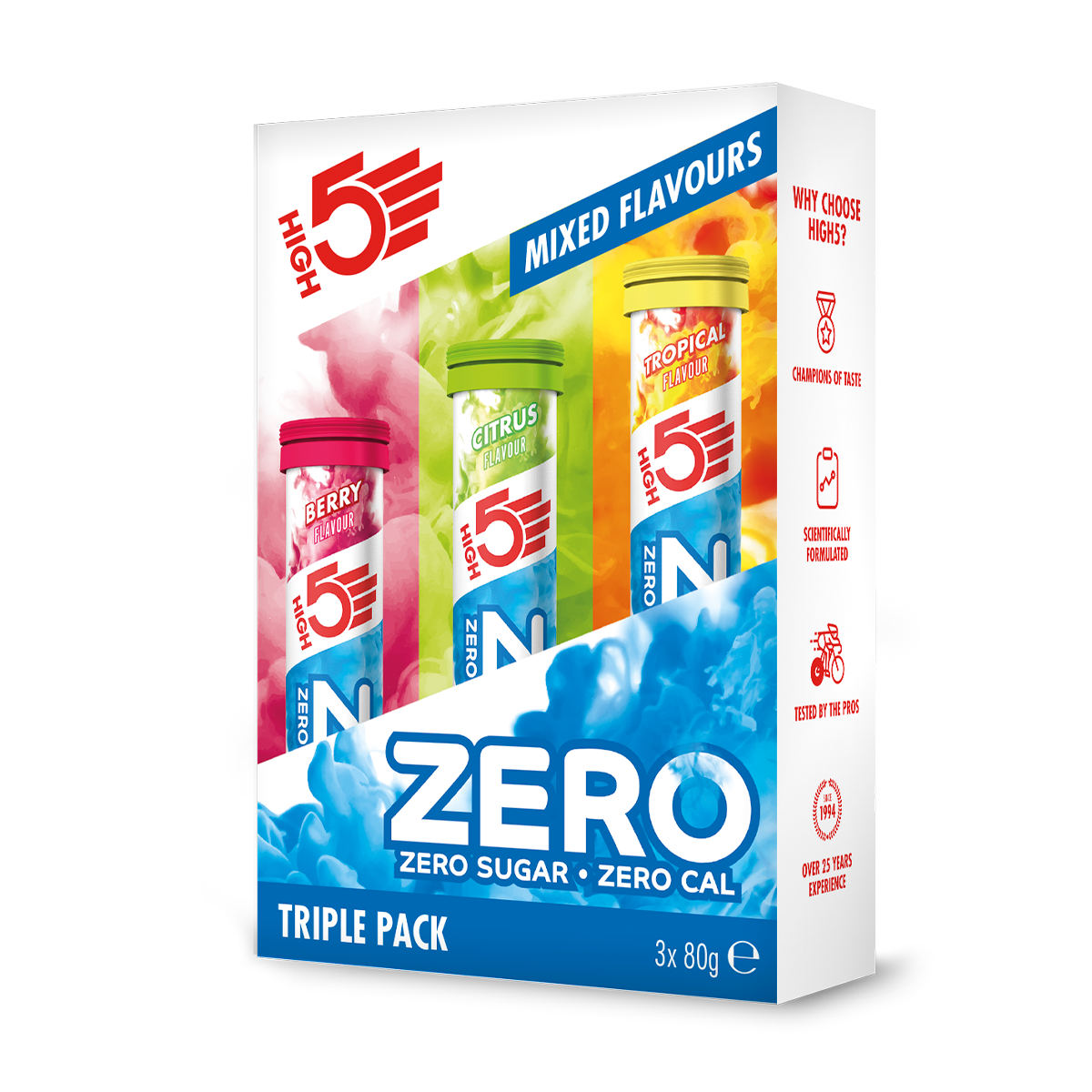 High5 Zero Electrolyte Sports Drink Triple Pack Berry, Citrus, Tropical - zestaw 3 napójów z elektrolitami 3 x 20 x 4 g