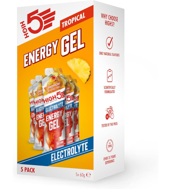 High5 Energy Gel Electrolyte Tropical x5 zestaw 5 żeli energetyczny z elektrolitami o smaku tropikalnym 60 g