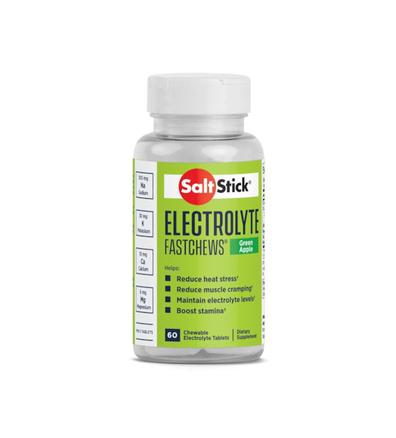 SaltStick Electrylote FastChews Green Apple butelka 60 szt. pastylki do żucia z elektrolitami o smaku jabłkowym