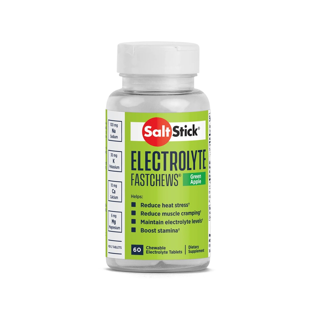 SaltStick Electrylote FastChews Green Apple pastylki do żucia z elektrolitami o smaku jabłkowym butelka 60 szt.