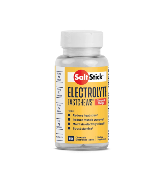 SaltStick Electrylote FastChews Tropical Mango butelka 60 szt. pastylki do żucia z elektrolitami o smaku mango