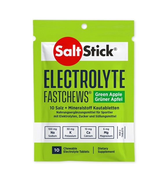 SaltStick Electrylote FastChews Green Apple pastylki do żucia z elektrolitami o smaku jabłkowym saszetka 10 szt.