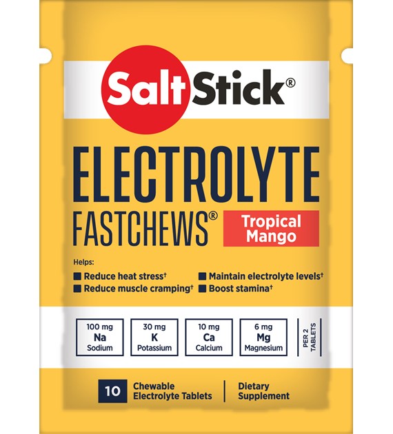 SaltStick Electrylote FastChews Tropical Mango pastylki do żucia z elektrolitami o smaku mango saszetka 10 szt.