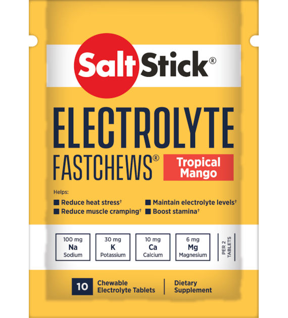 SaltStick Electrylote FastChews Tropical Mango  saszetka 10 szt. pastylki do żucia z elektrolitami o smaku mango