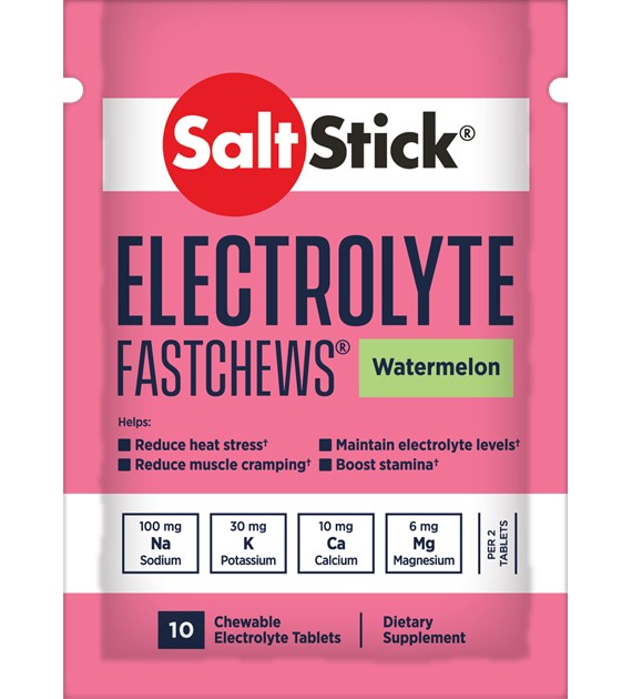 SaltStick Electrylote FastChews Watermelon pastylki do żucia z elektrolitami o smaku arbuzowym saszetka 10 szt.