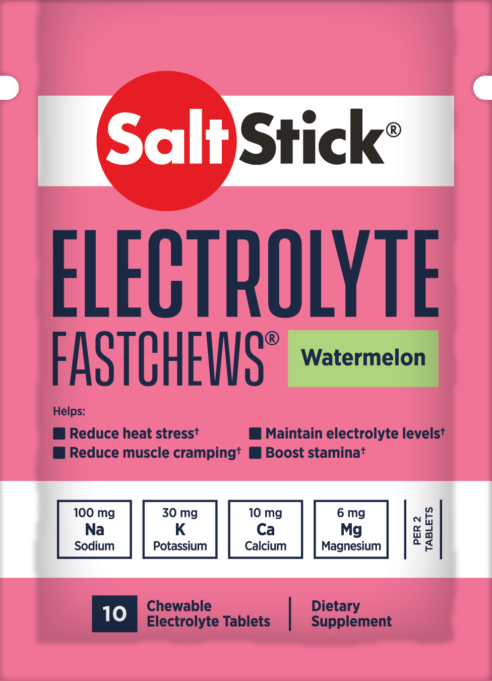 SaltStick Electrylote FastChews Watermelon pastylki do żucia z elektrolitami o smaku arbuzowym saszetka 10 szt.