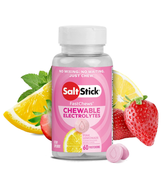 SaltStick Electrylote FastChews Pink Lemonade butelka 60 szt. pastylki do żucia z elektrolitami o smaku różowej lemoniady